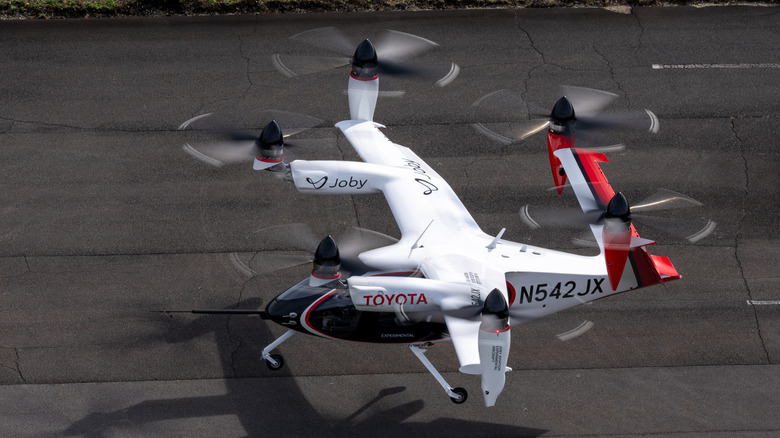 Toyota and Joby eVTOL taking off from a runway
