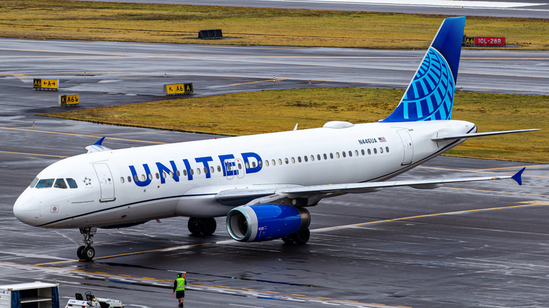 United Airlines plane on runway