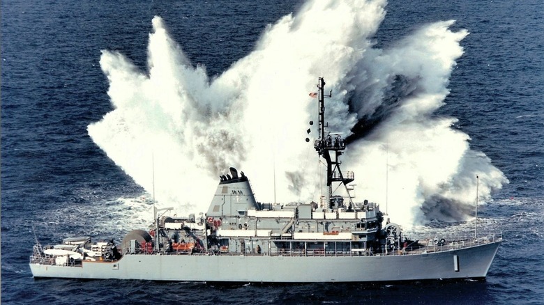 The USS Avenger performing shock trials.