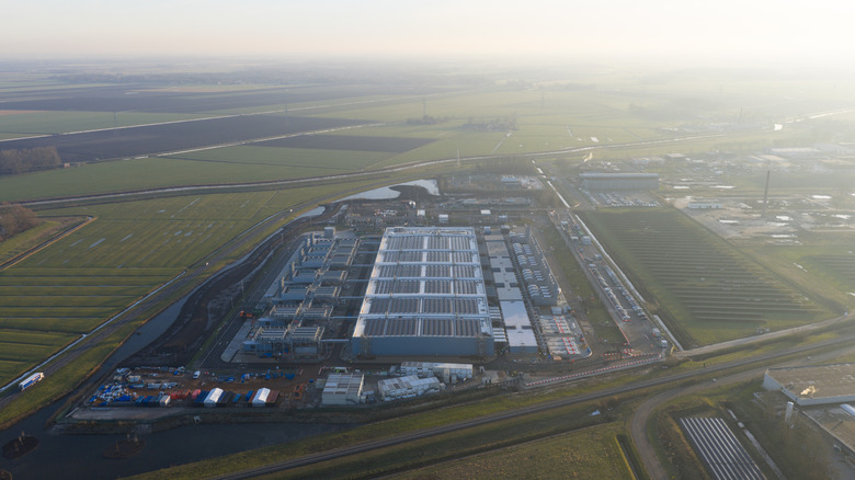 An aerial view of a large data center