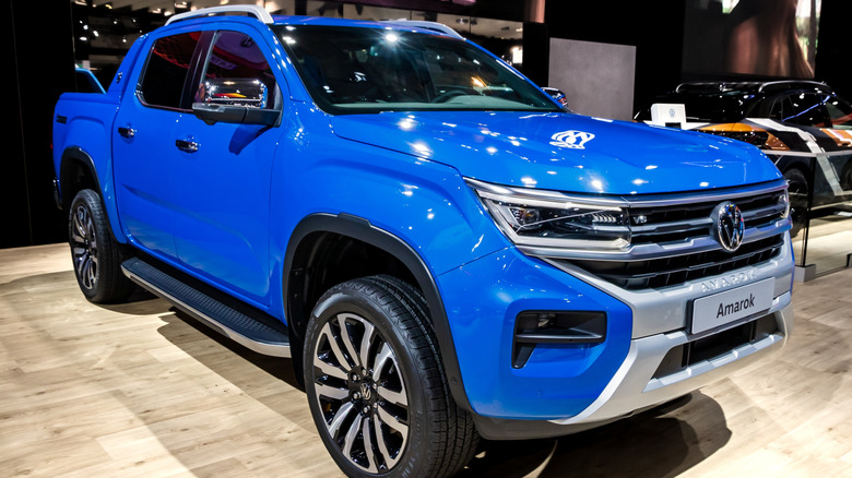 Volkswagen Amarok pickup truck showcased at the Brussels Autosalon European Motor Show