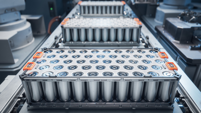 Close-up of EV lithium-ion battery pack