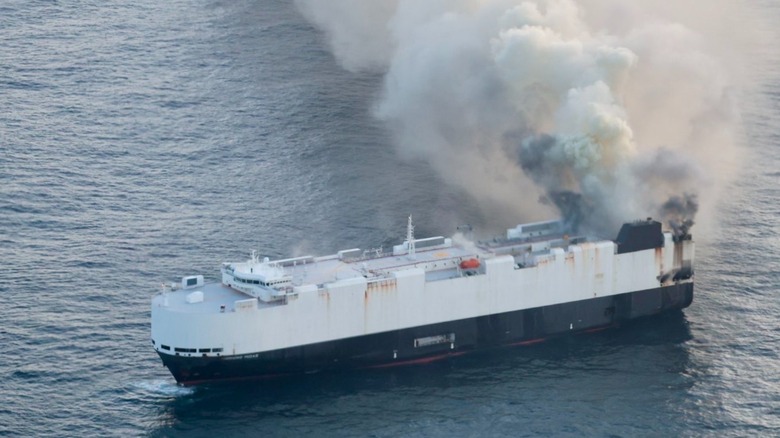 Morning Midas cargo ship on fire at sea