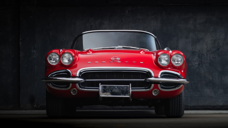 Front view of a red Chevrolet Corvette C1