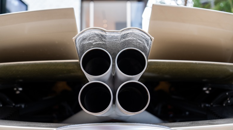 The titanium exhaust pipes on an unidentified Pagani model