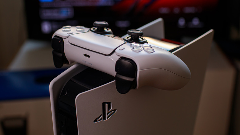 Controller balanced on PlayStation 5