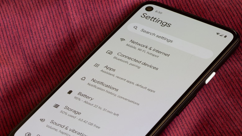 Google Pixel smartphone settings page