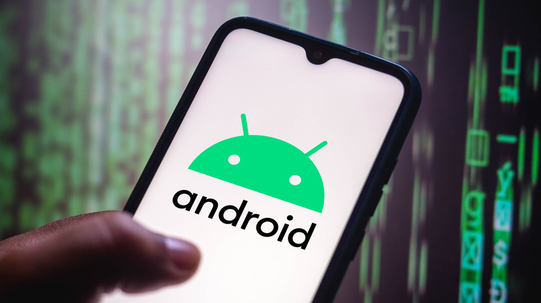 Android mascot on a smartphone screen