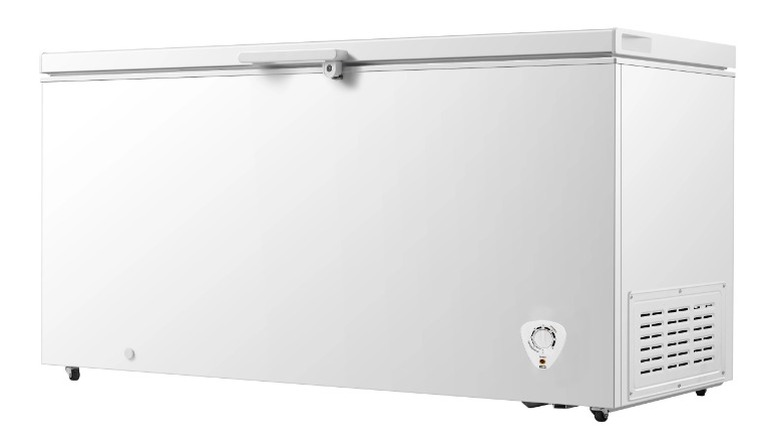 Hisense freezer at an angle with a white background