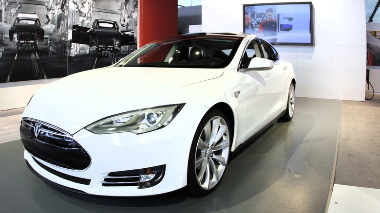 Tesla Model S on display at auto show in 2012