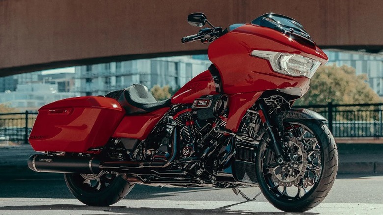A red 2025 Harley Davidson CVO Road Glide ST
