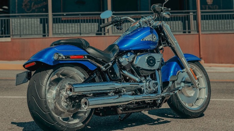 A blue 2025 Harley-Davidson Fat Boy