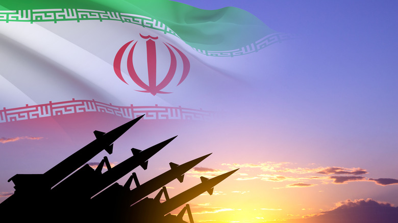 Missiles with Iranian flag in the background