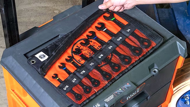Person looking over Klein Tools wrench set