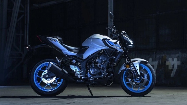 Yamaha MT-03 parked on its side stand