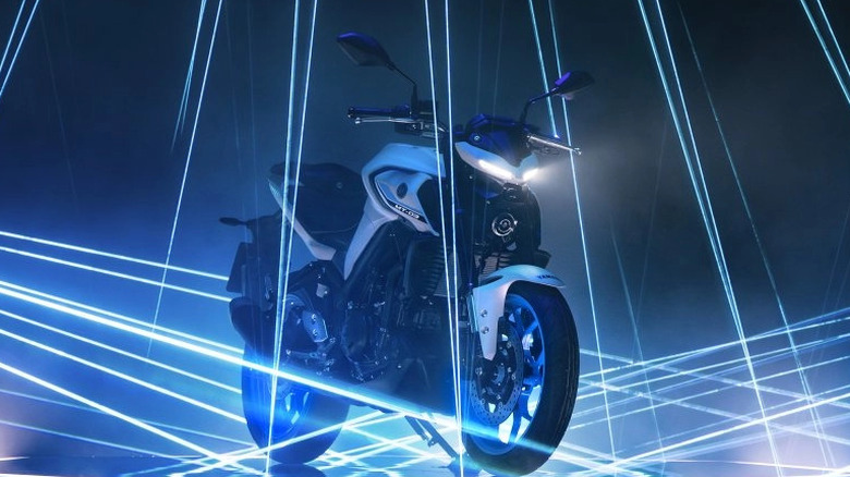 Yamaha MT-03 in an array of laser lights