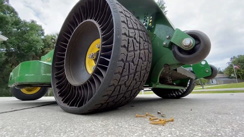 A John Deere Mower With Tweel Airless Rear Tires