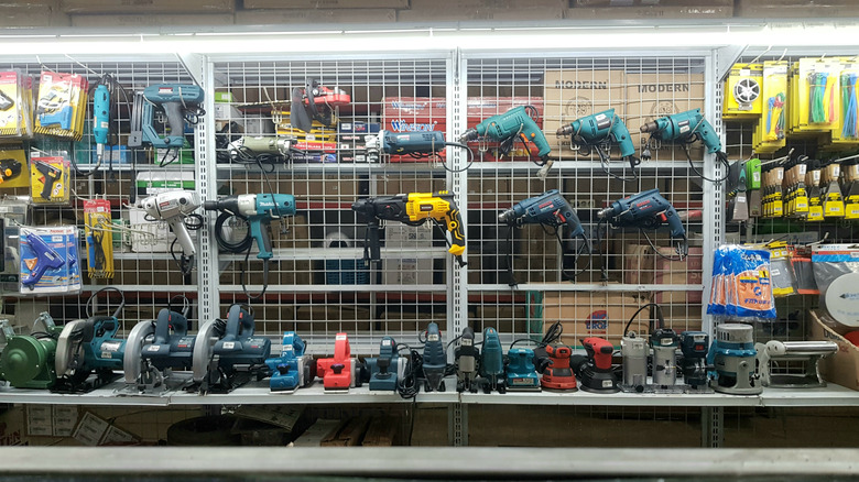 Different tools displayed in a store