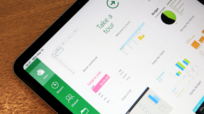excel ipad menu