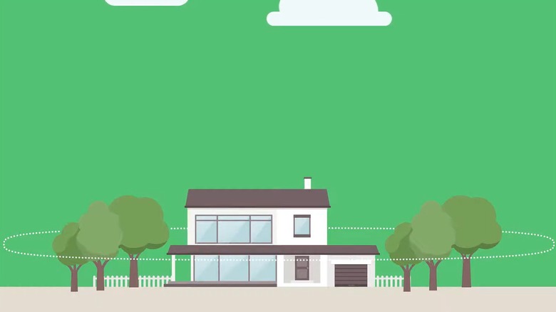 Illustration Of Geofencing Showing A Dotted Line Around A Home To Represent The Perimeter