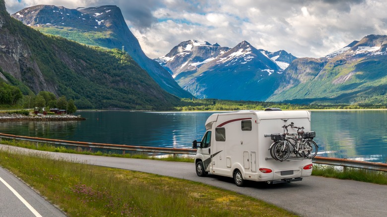 RV parked at lakeside