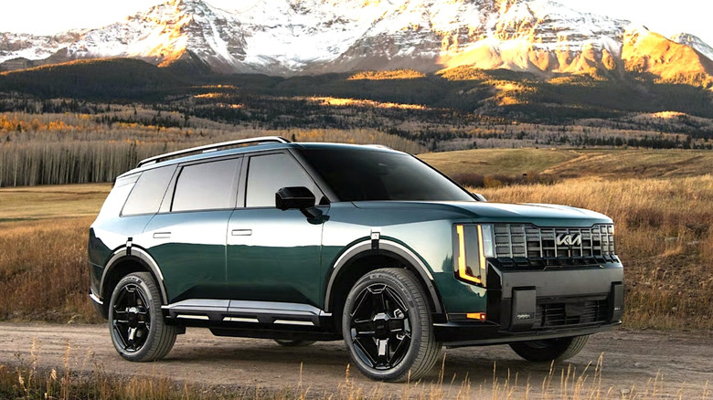 2027 Kia Telluride driving on a mountain road
