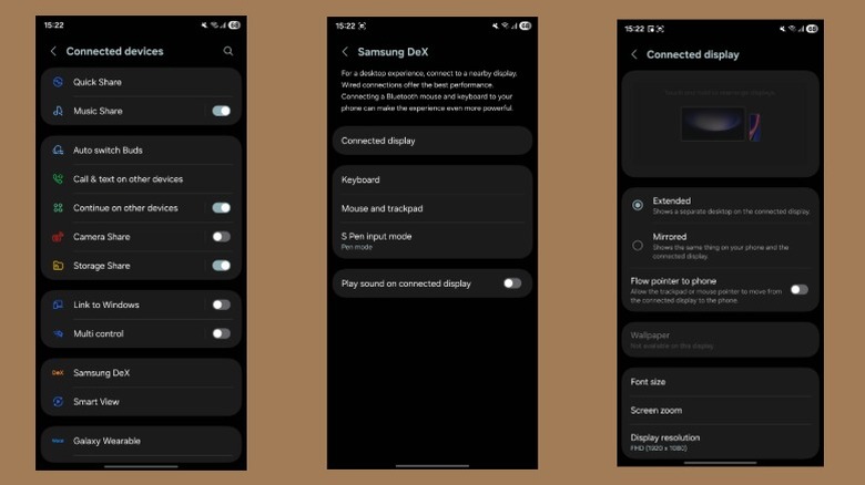 Configuring Samsung Dex on a Samsung phone.