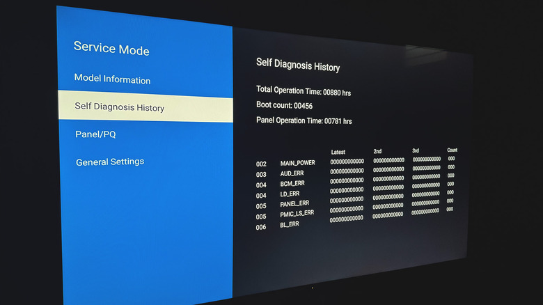 Service menu on a Sony TV
