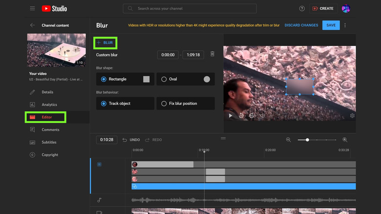 YouTube Studio custom blur