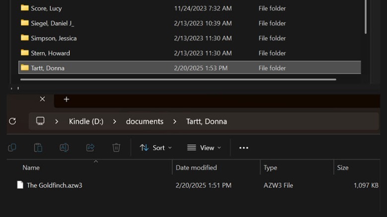 The Kindle documents folder automatically pops up when you plug the device into your computer