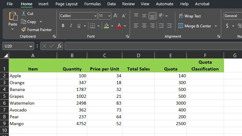 sample excel spreadsheet
