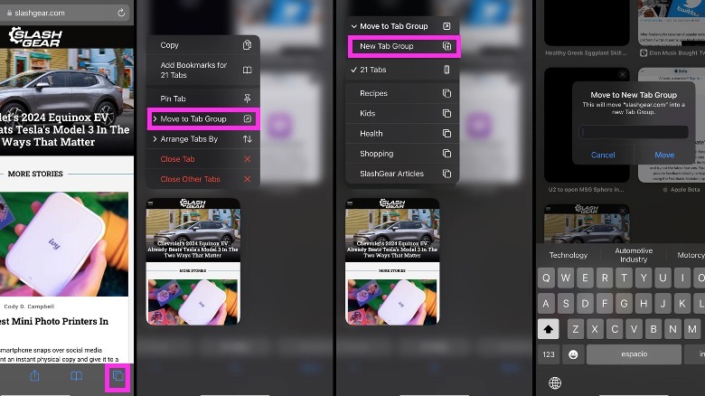 iPhone safari move to tab group
