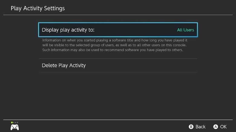 Switch play activity settings