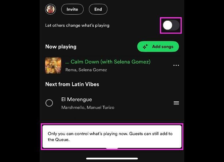 Spotify Jam disable guest controls