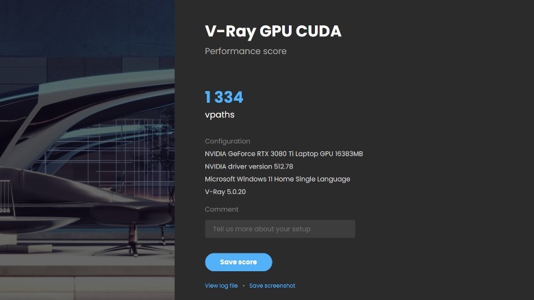 V-Ray benchmark result on Asus ROG Zephyrus Duo 16