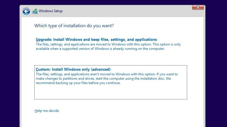 Windows custom installation