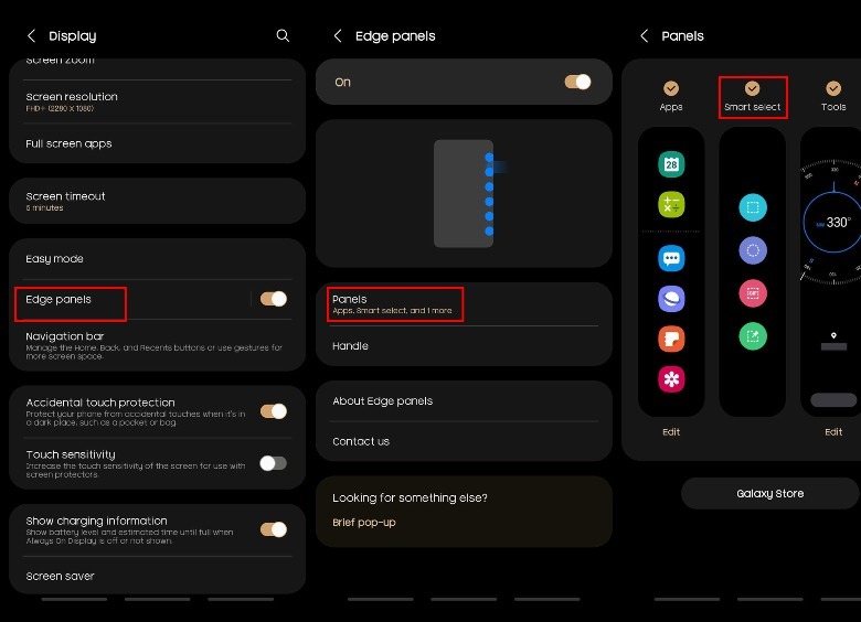samsung phone edge panel smart select