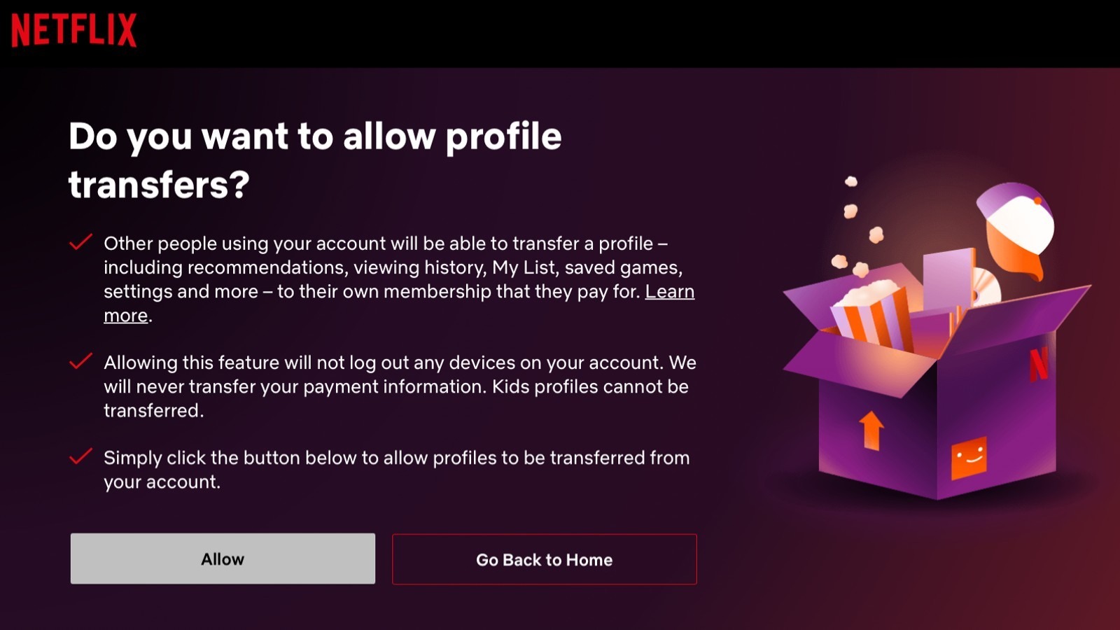 Netflix transfer screenshot