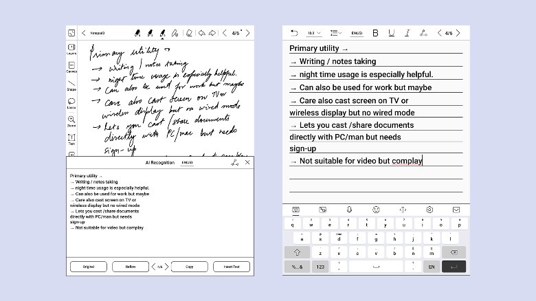 Onyx Boox Handwriting to text conversion
