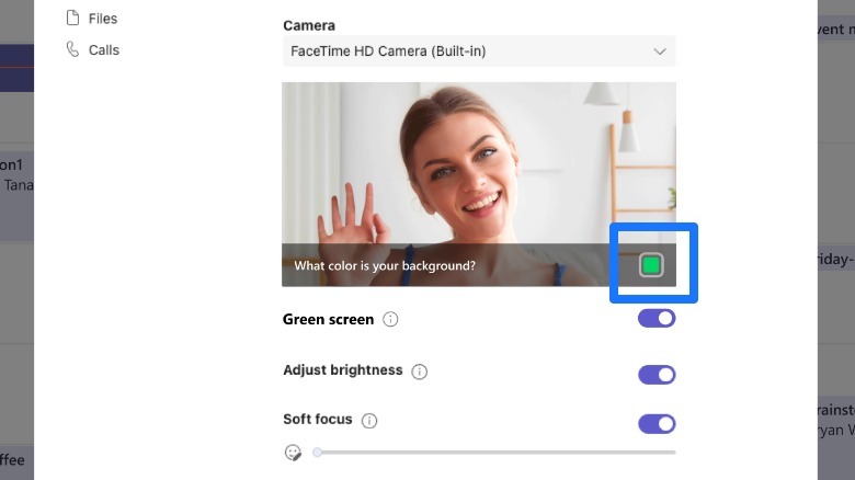 green screen settings change color