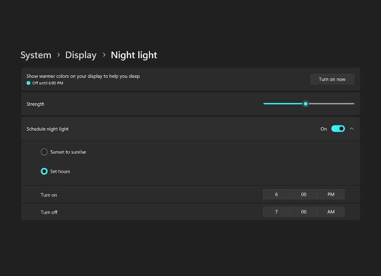 Windows 11 night light settings