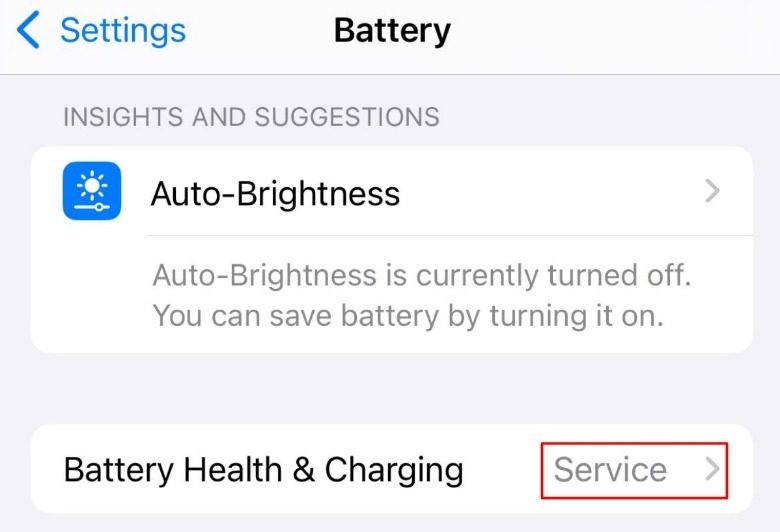 Battery Health & Charging option in the iPhone 13 Battery page.