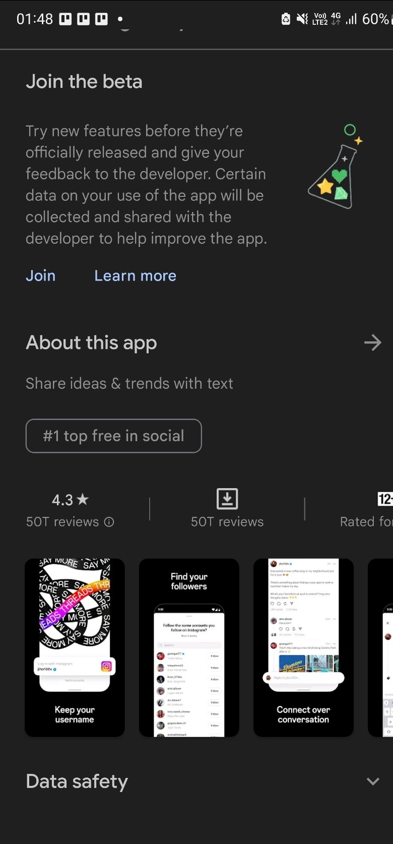 Beta program for Threads