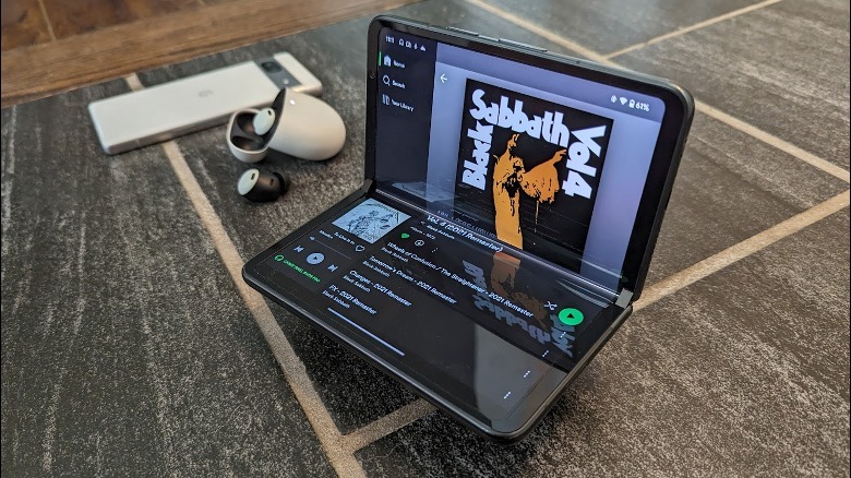 Google Pixel Fold with Spotify