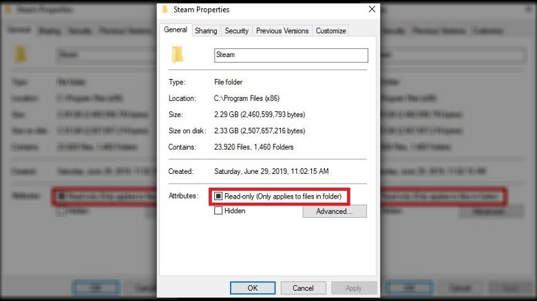 Steam folder properties