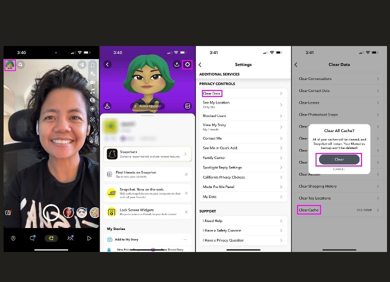 Snapchat clear cache iPhone