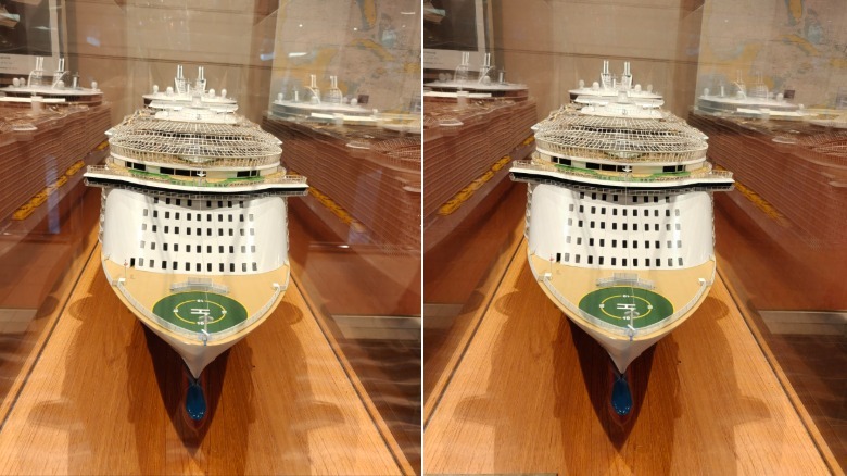 Two photos of a cruise ship