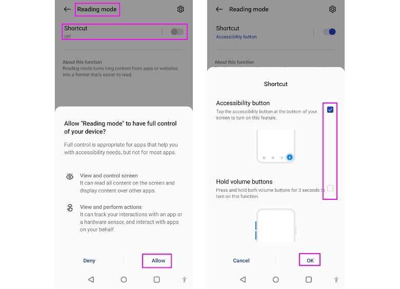 Reading mode app permissions