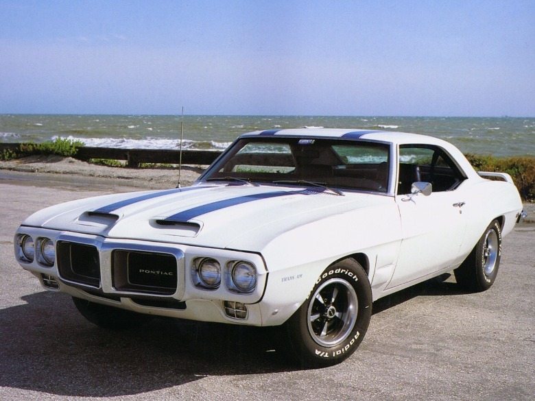 White 1969 Pontiac Firebird Trans Am parked
