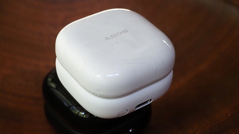 LinkBuds charging cases stacked